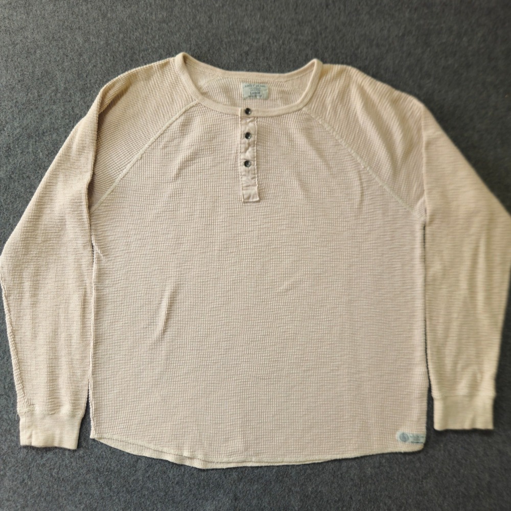 Lucky Waffle Knit Henley Shirt L Beige Eclectic Staple Skater Grunge Streetwear